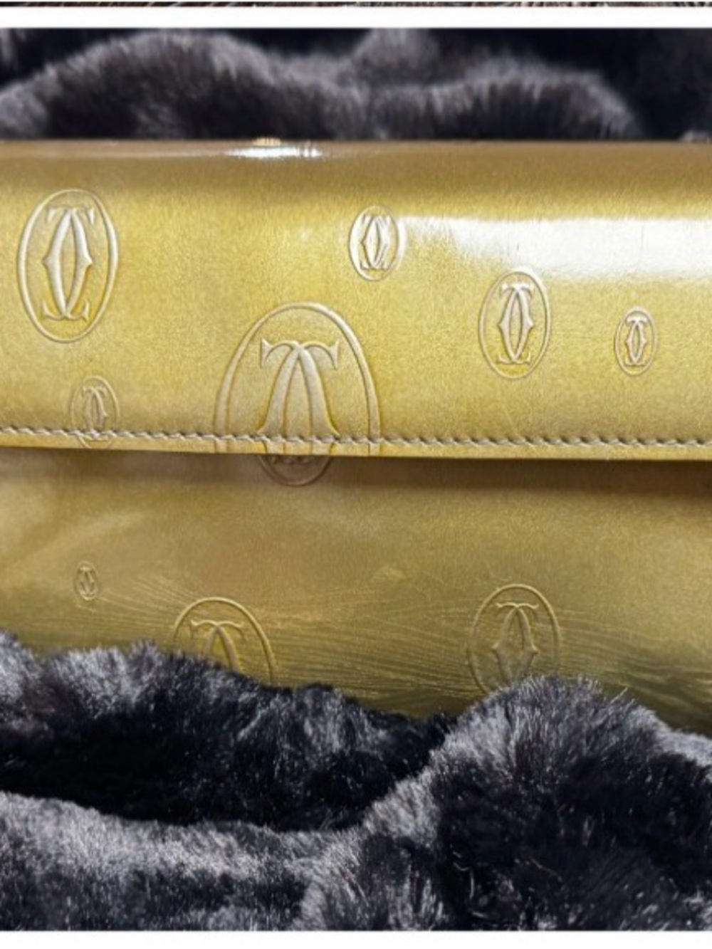Vintage Cartier Metallic Olive Green Embossed Leather Clutch